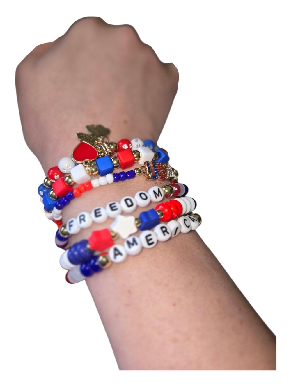 Handmade Patriotic Bracelet Set • Red White Blue Beads • USA Jewelry Get All 281 - Picture 3 of 6